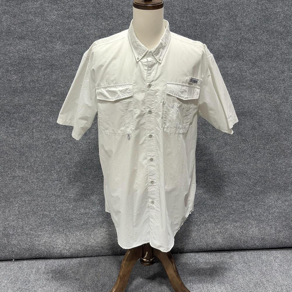 Columbia Shirt Mens 2XLT White Omni-Shade Vented Fishing Button Front Outdoor